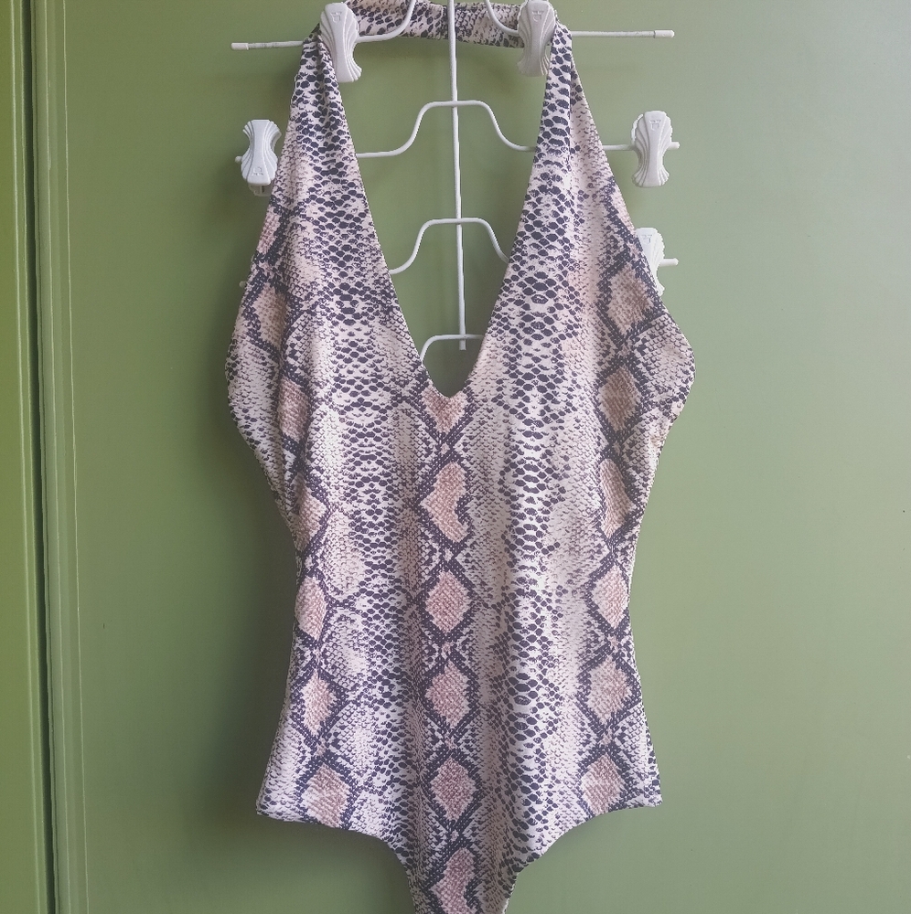 Snakeskin v-neck bodysuit